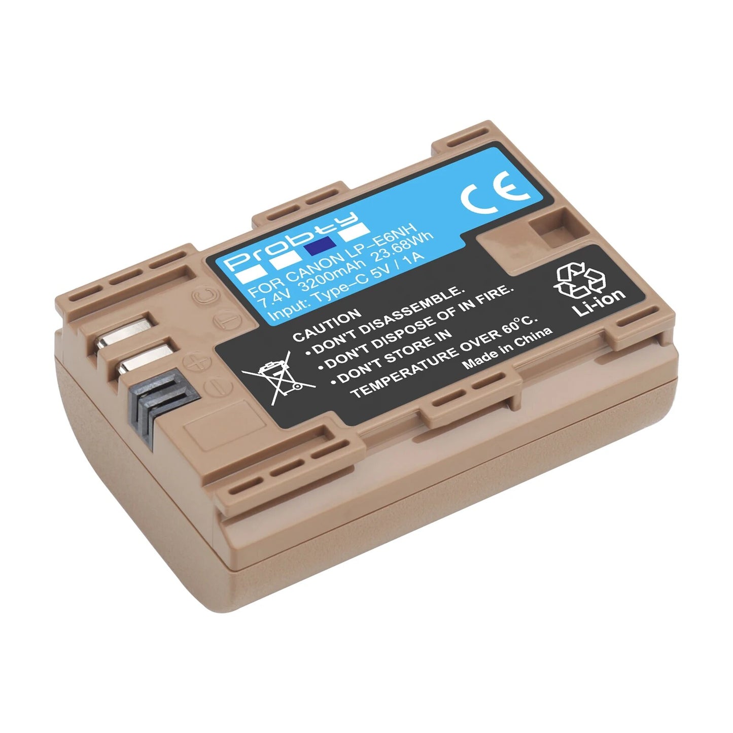 Batterie Probty LP-E6NH 3200mAh avec recharge usb Type-C pour Canon EOS R R5 R6 5DS 6D 7D 60D 70D 80D 90D