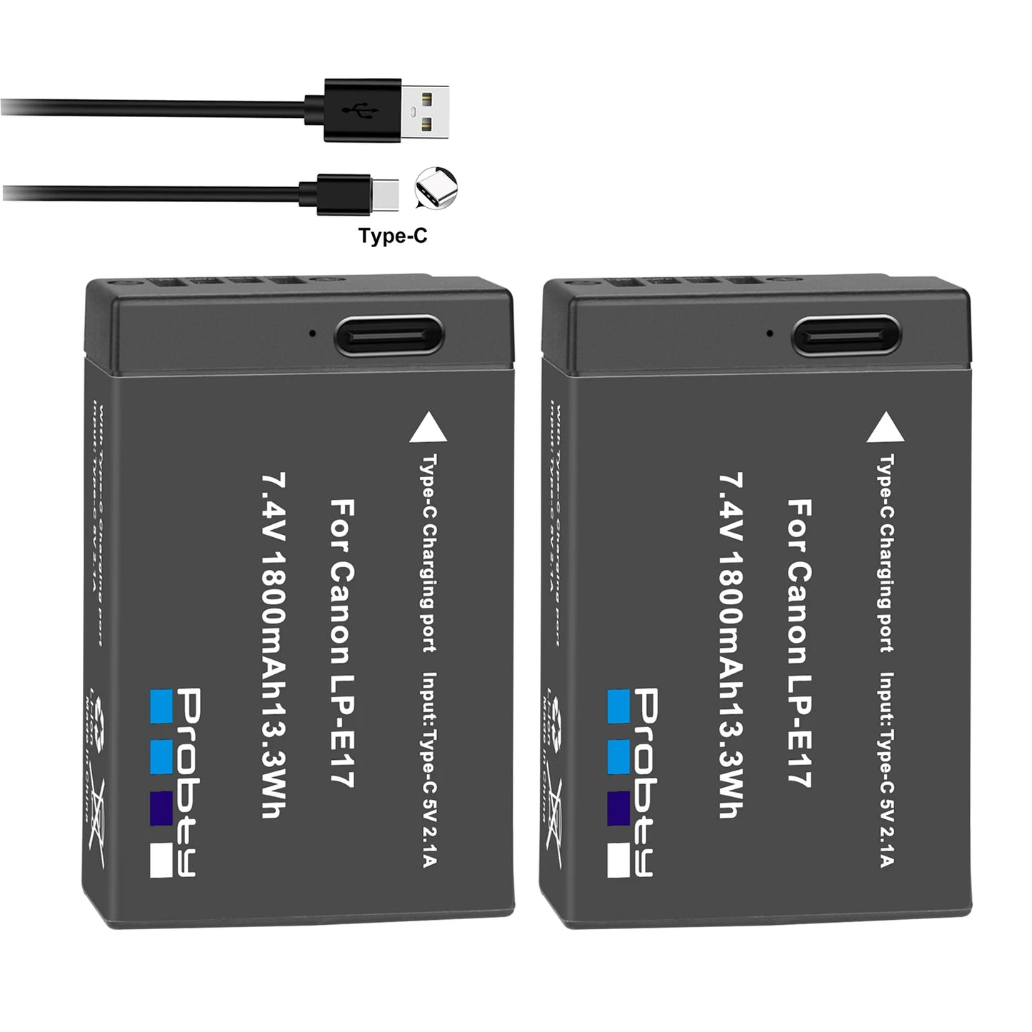 Batterie Probty LP-E17 avec charge rapide de Type C pour Canon M6 II M5 M3 77D T6i 750D T6s 760D T7i 800D T8i 850D...