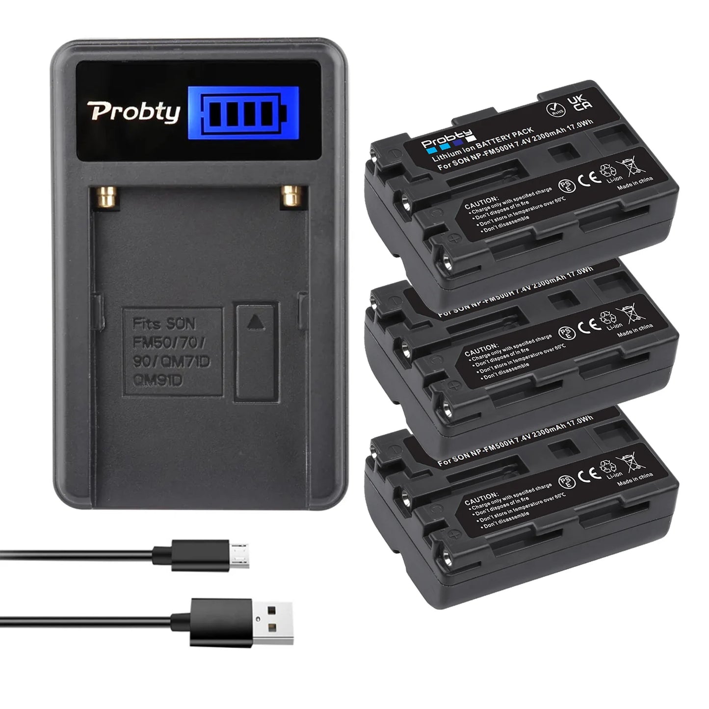 Batterie Probty 2300mAh NP-FM500H NP FM500H + chargeur USB LCD pour Sony Alpha A58 A57 A65 A77 A99 A900 A700 A580 A560 A550