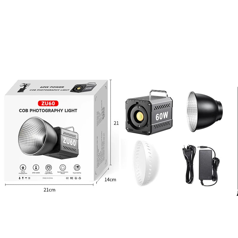 Eclairage LED ZU80/ZU60 Photo Studio lumière COB bicolore 2500-8500K CRI≥95 TLCI≥97 avec diffuseur LED lumières vidéo éclairage de remplissage