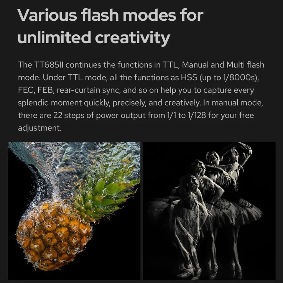 Flash externe Godox TT685II TTL GN60 2.4G sans fil HSS 1/8000s 0.1-2.6s