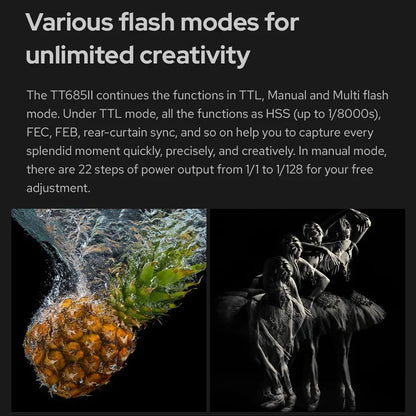 Flash externe Godox TT685II TTL GN60 2.4G sans fil HSS 1/8000s 0.1-2.6s