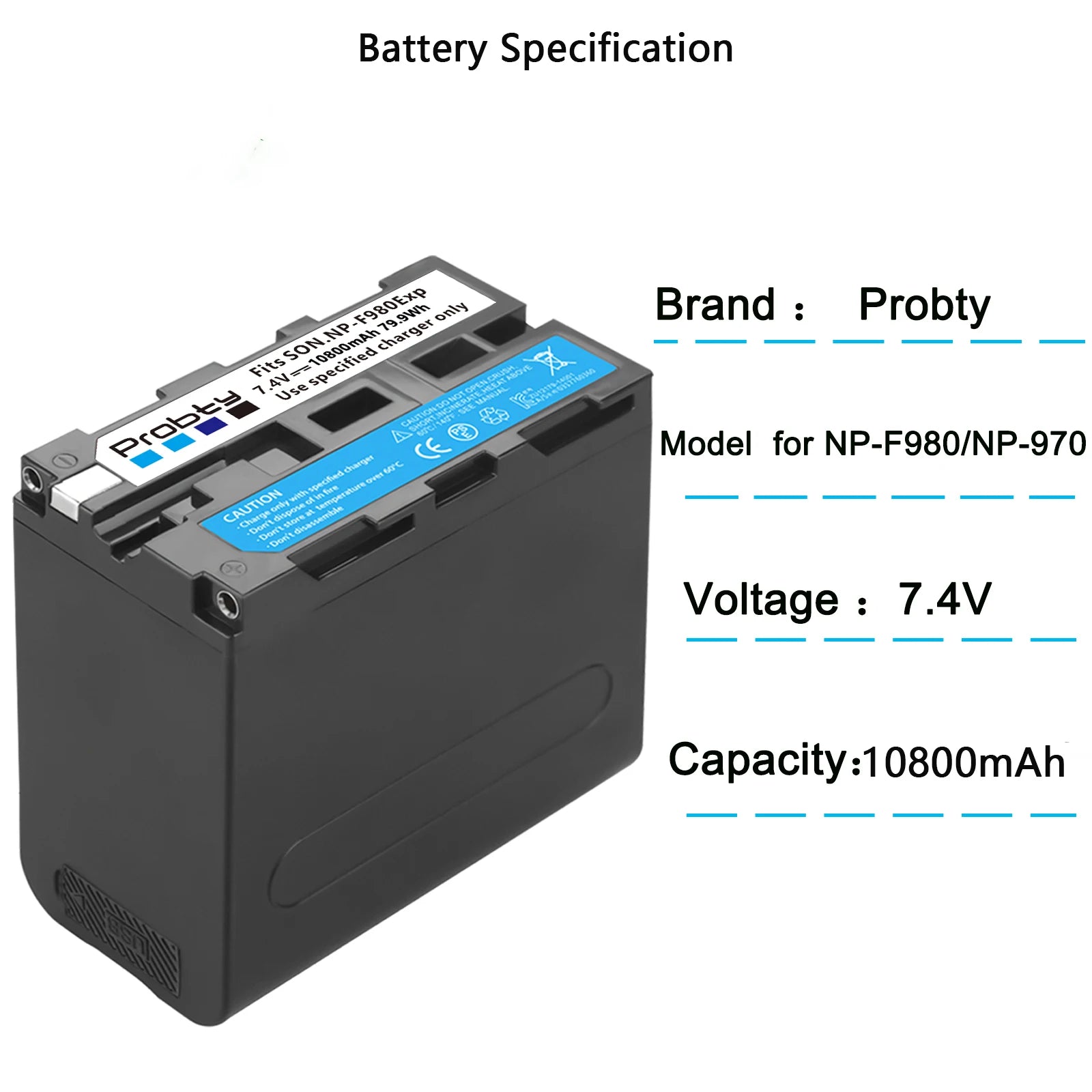 Batterie Probty NP-F980 10800mAh rechargeable avec usb type C NP-F970 NPF960 pour Sony PLM-100 CCD-TRV35 MVC-FD91 MC1500C...