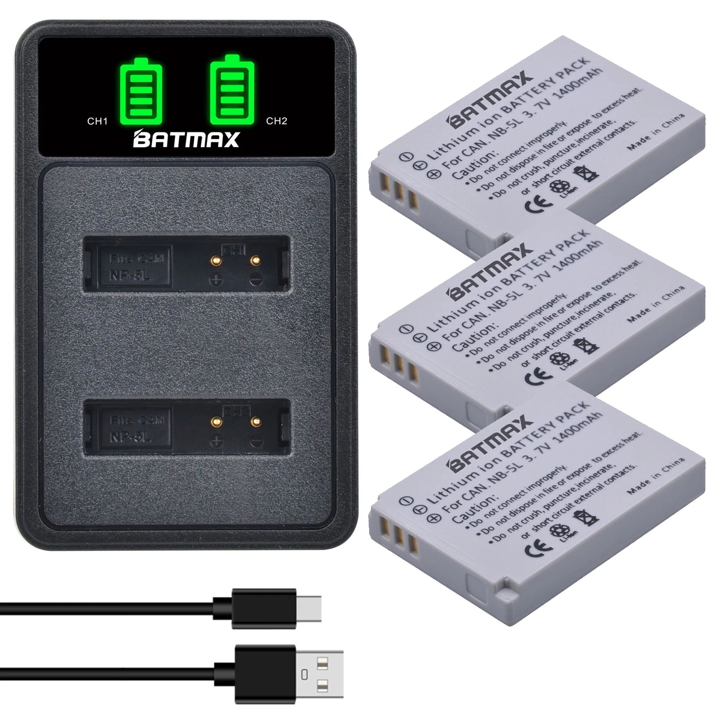 Batterie Batmax NB-5L NB 5L NB5L + chargeur double pour Canon Powershot S100 SX200 SX210 IS SX230 HS SD790 SD850 SD890