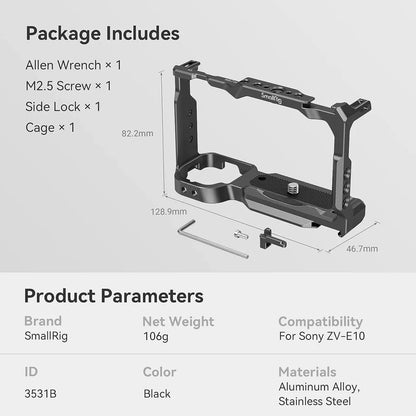 Cage SmallRig 3538 pour Sony ZV-E10 avec poignée et plaque de dégagement rapide intégrée pour kit Arca-Swiss