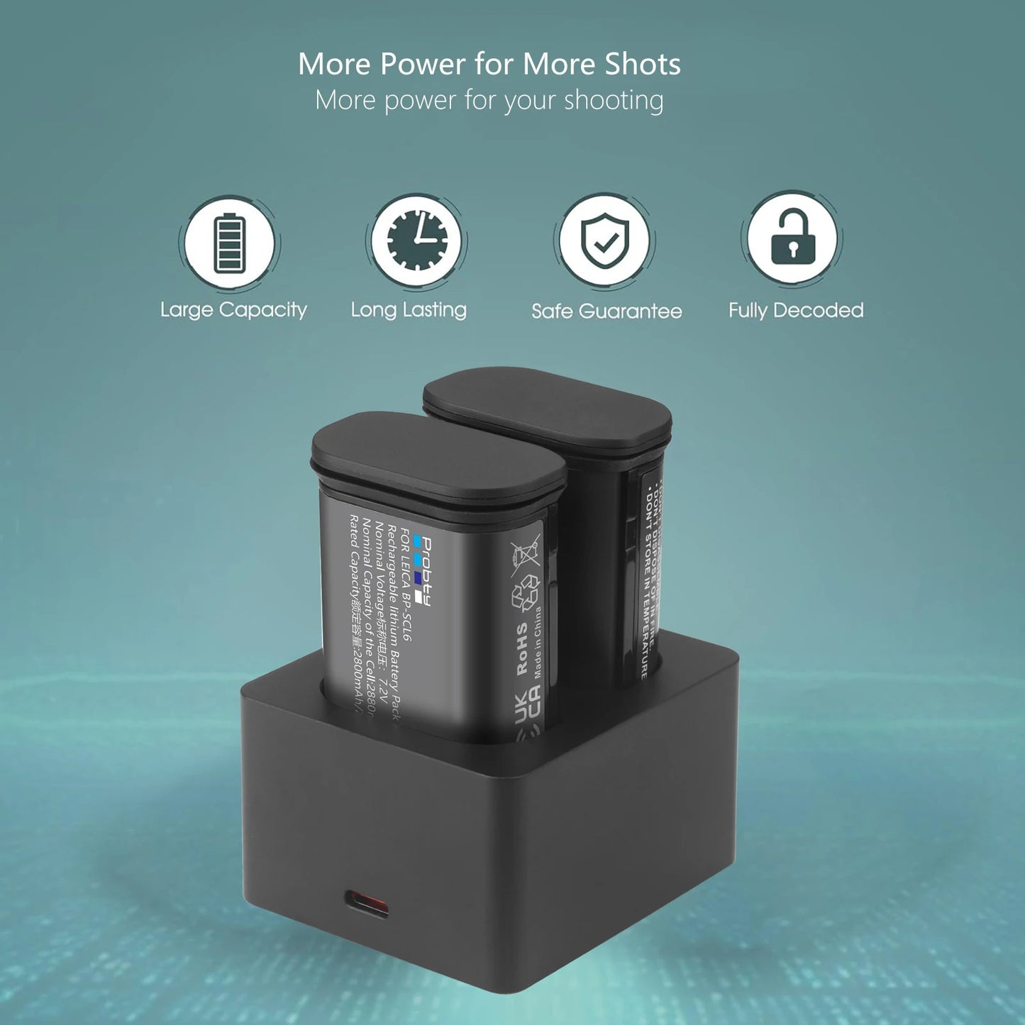 Batterie Probty BP-SCL6 2880mAh haute qualité pour Leica Q2 SL2 SL2-S Q3 SL3 SL3-S 43 + chargeur double