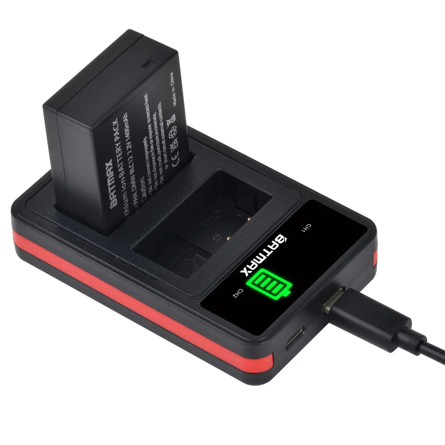 Batterie Batmax 1400mAh DMW-BLC12 BLC12 + Chargeur pour Panasonic Lumix DMC-G7, DMC-G85, DMC-G95, DMC-FZ1000, DC-FZ1000 II