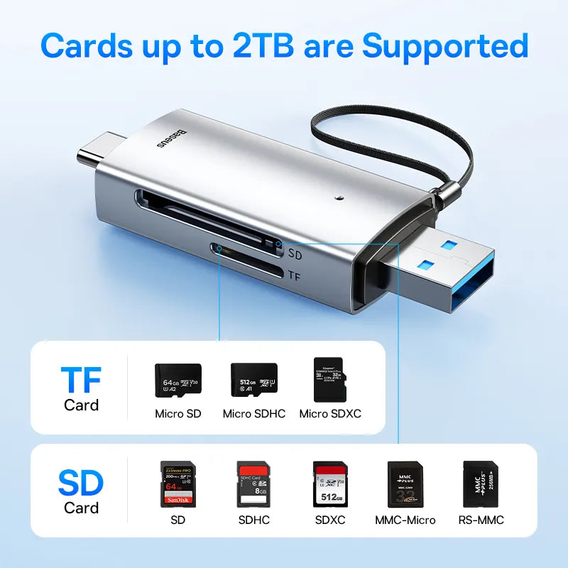 Lecteur carte SD Baseus USB C & USB3.0 vers SD Micro SD TF 104MB/s 2TB