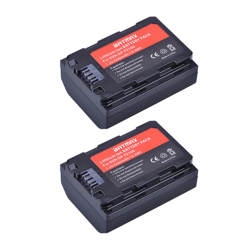 Batterie Batmax 2280mAh NP-FZ100 FZ100 + double chargeur LED USB pour Sony ZV-E1, Alpha A7III, A7R III, A9, A6600, a7 IV, a7R IV, A6700, A7M4...