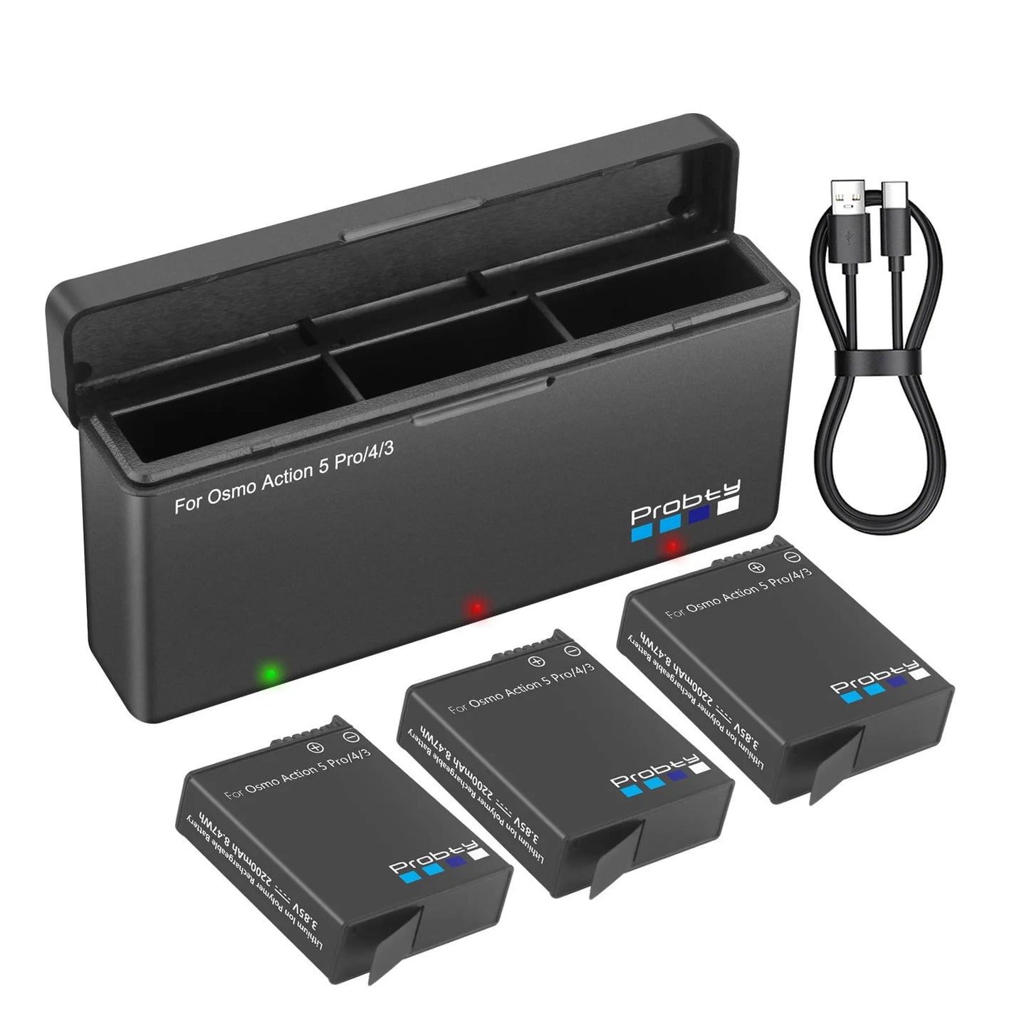 Batterie Probty 2200 mAh pour DJI Osmo Action 5 Pro Action 4 Action 3 + chargeur rapide 3 voie