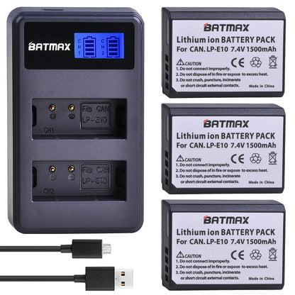 Batterie + chargeur double LP-E10 LP E10 LPE10 pour Canon EOS 1100D 1200D 1300D Kiss X50 X70 X80 Rebel T3 T5 T6...