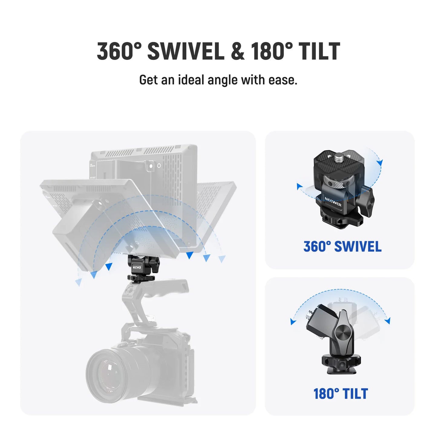 Pince réglable pour fixer un moniteur sur la fixation flash Neewer Anti-torsion, vis 1/4 pouces