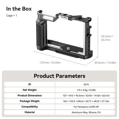 Cage SmallRig 4515 pour Panasonic LUMIX S9, avec poignée en bois et plaque à dégagement rapide Arca-swiss pour trépied de type Arca