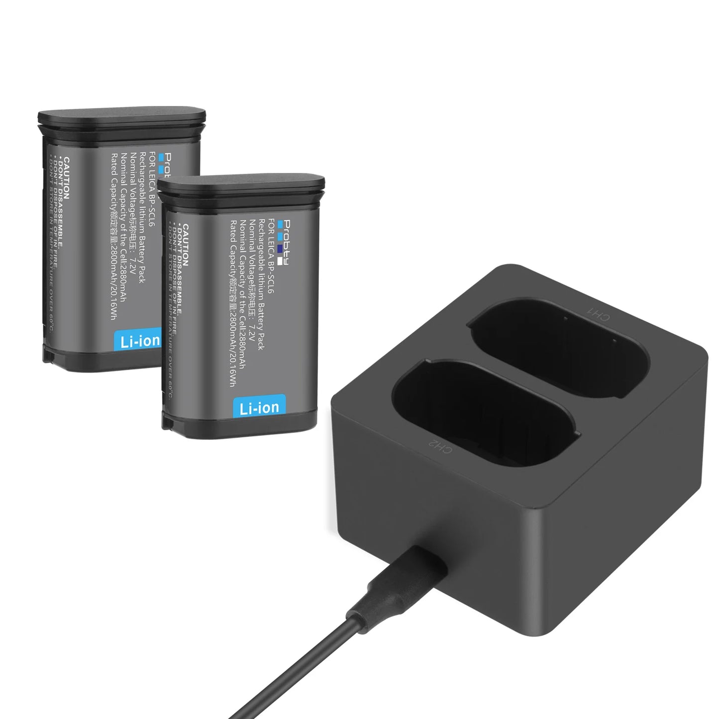 Batterie Probty BP-SCL6 2880mAh haute qualité pour Leica Q2 SL2 SL2-S Q3 SL3 SL3-S 43 + chargeur double