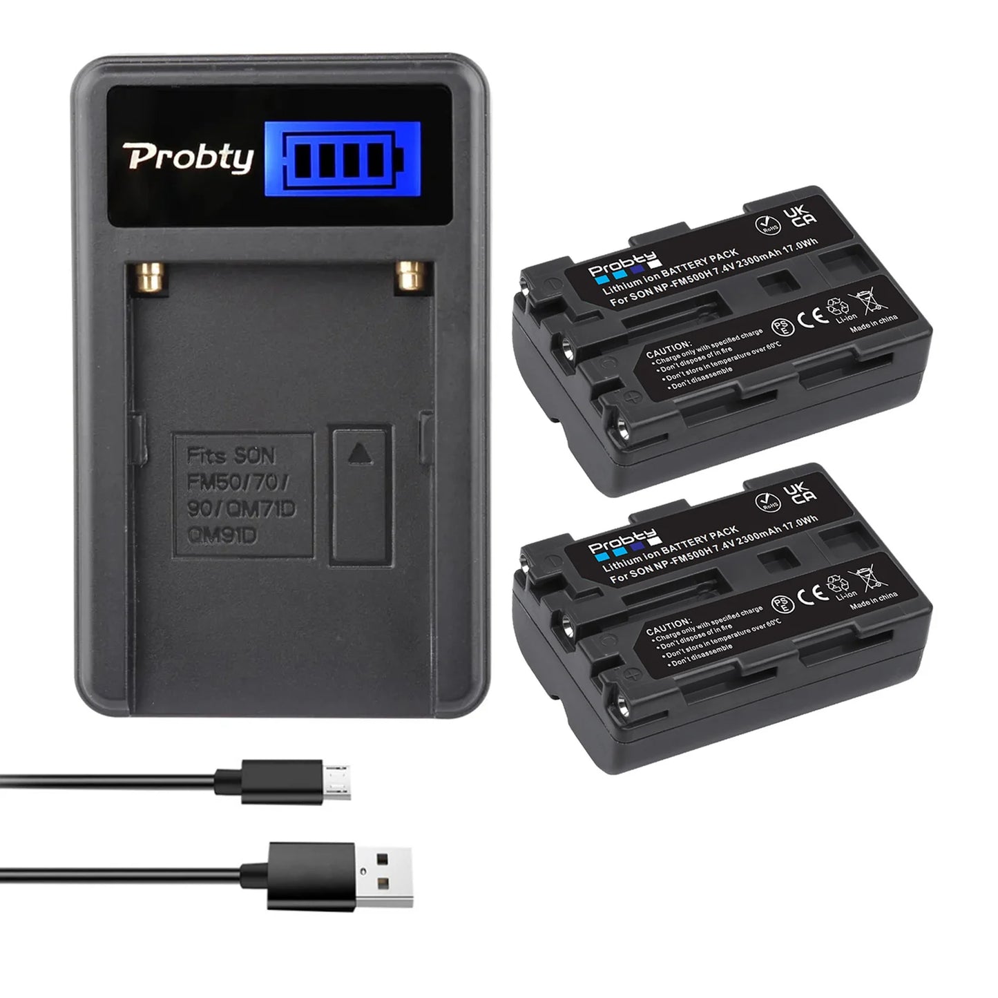 Batterie Probty 2300mAh NP-FM500H NP FM500H + chargeur USB LCD pour Sony Alpha A58 A57 A65 A77 A99 A900 A700 A580 A560 A550