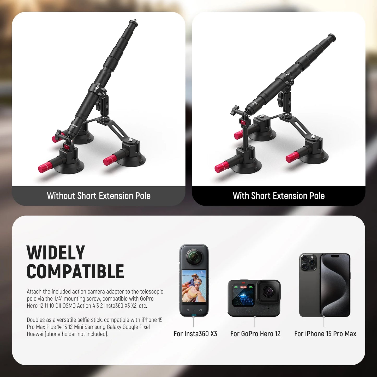 Kit de montage de voiture à Triple ventouse Neewer , support de caméra à bras magique pour pare-brise extérieur à dégagement rapide avec adaptateur de caméra d'action GoPro