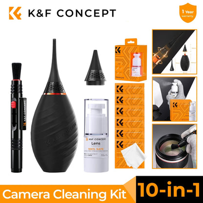Kit de nettoyage d'objectif d'appareil photo K&F CONCEPT avec souffleur, lingettes, chiffon, liquide de nettoyage et stylo de nettoyage