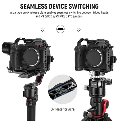 Cage pour Panasonic LUMIX S5 II/S5 IIX G9 II avec pince de câble HDMI, base Arca QR