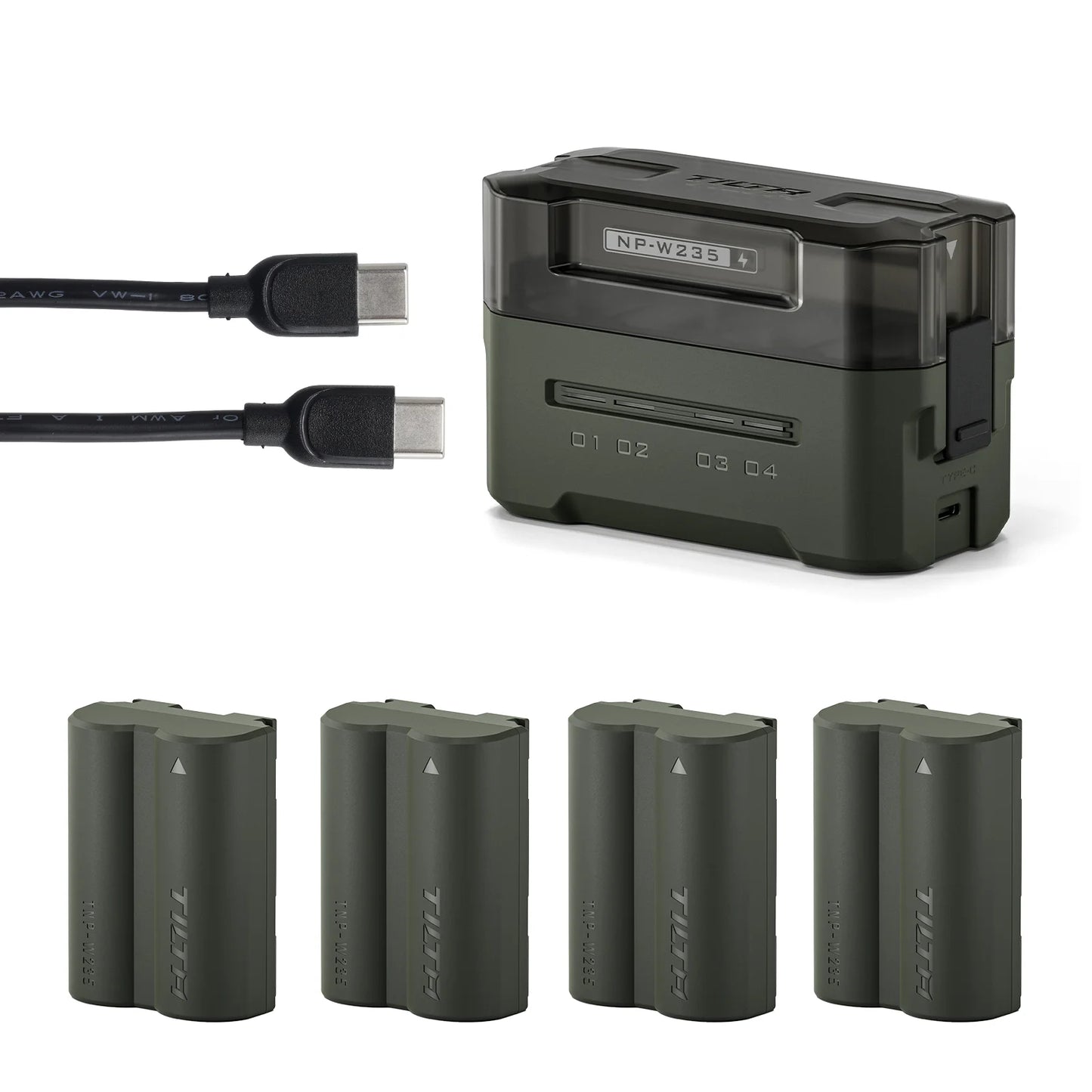 Batterie + chargeur 4 ports TILTA NP-W235 2400 mAh Station de charge portable (4 canaux) pour Fujifilm X-S20 XT5, XT4, GFX100S, GFX100S II, XH2S