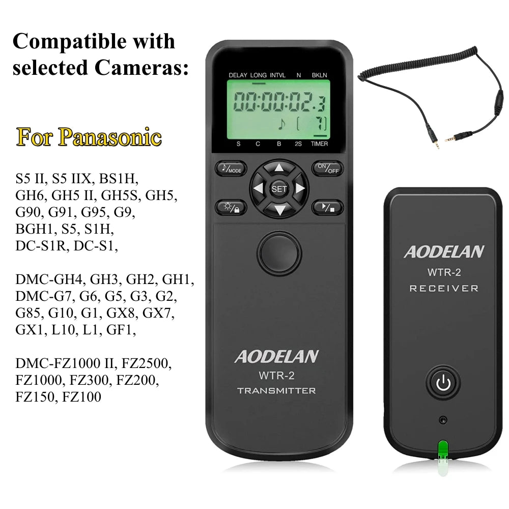 Télécommande intervallomètre AODELAN – minuterie sans fil WTR-2, pour appareil photo Canon, Nikon, Sony, Fujifilm, Panasonic C6, C8, N8, N10, S6, S8, O6, P6