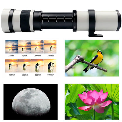 Objectif Lightdow 420-800mm F/8.3-16 + bague d'adaptation T2 pour Canon Nikon Sony Pentax Fuji