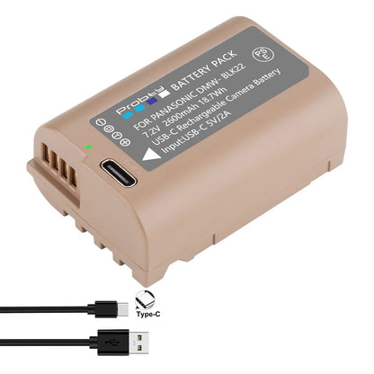 Batterie Probty DMW-BLK22 DMW BLK22, 2600mAh, avec charge USB-C, pour appareils photo Panasonic LUMIX DC-S5 DC-S5 II DC-S5 IIX GH5 II GH6 GH5M2