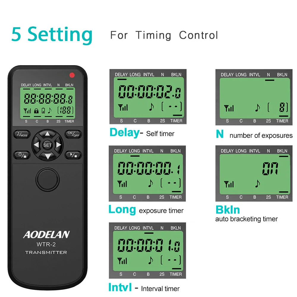Télécommande intervallomètre AODELAN – minuterie sans fil WTR-2, pour appareil photo Canon, Nikon, Sony, Fujifilm, Panasonic C6, C8, N8, N10, S6, S8, O6, P6