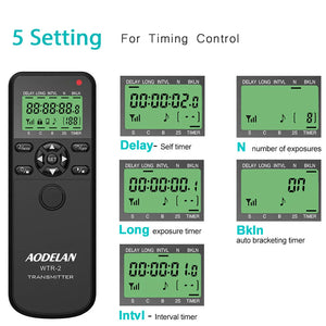 Télécommande intervallomètre AODELAN – minuterie sans fil WTR-2, pour appareil photo Canon, Nikon, Sony, Fujifilm, Panasonic C6, C8, N8, N10, S6, S8, O6, P6