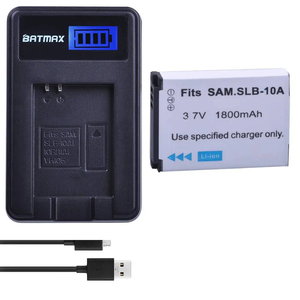 Batterie Batmax SLB-10A SLB 10A + chargeur pour Samsung P800 P1000 PL50 PL51 PL55 SL420 SL502 SL620 SL720 SL820 WB700