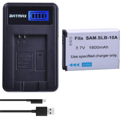 Batterie Batmax SLB-10A SLB 10A + chargeur pour Samsung P800 P1000 PL50 PL51 PL55 SL420 SL502 SL620 SL720 SL820 WB700