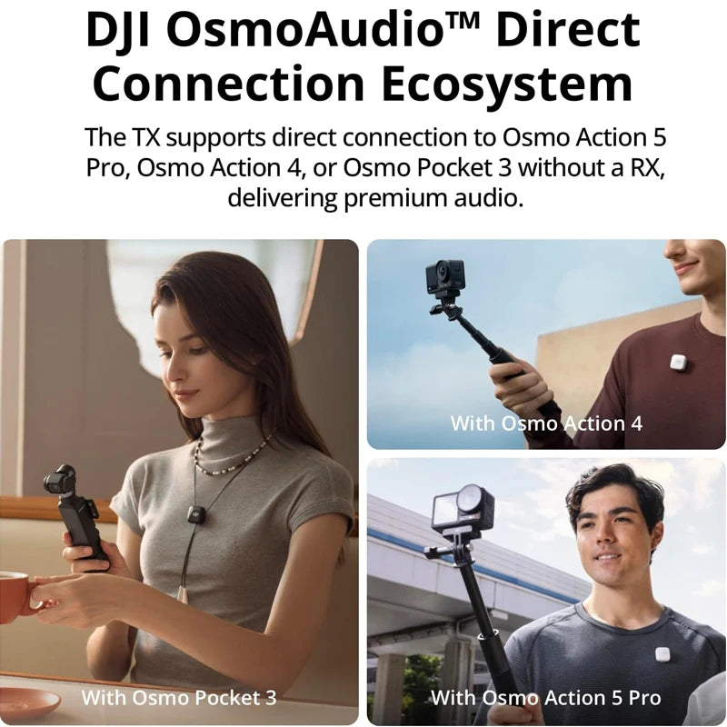 Micro DJI Mic Mini (2 TX + 1 RX + chargeur) Microphone sans fil avec suppression intelligente du bruit, audio de haute qualité