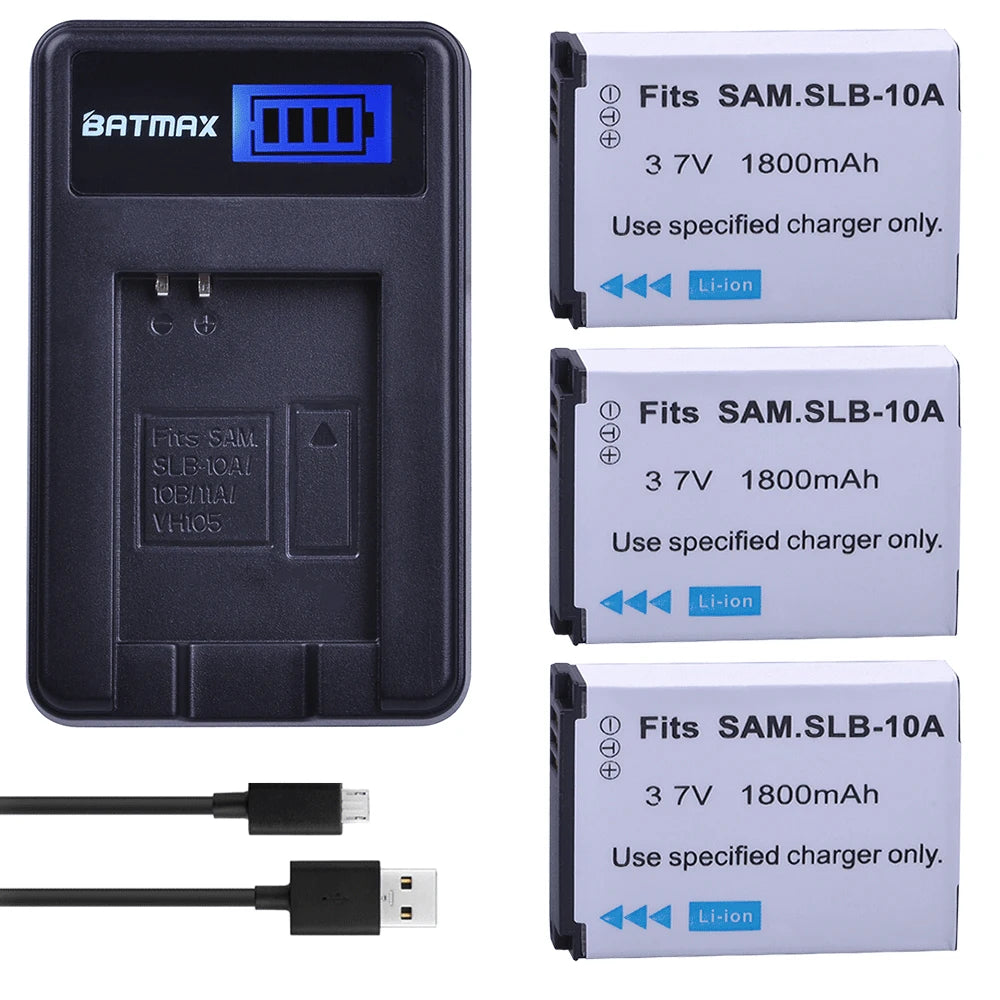 Batterie Batmax SLB-10A SLB 10A + chargeur pour Samsung P800 P1000 PL50 PL51 PL55 SL420 SL502 SL620 SL720 SL820 WB700