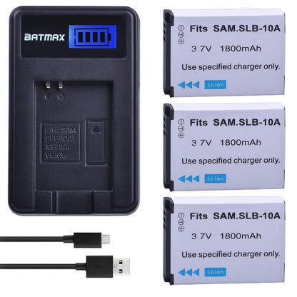 Batterie Batmax SLB-10A SLB 10A + chargeur pour Samsung P800 P1000 PL50 PL51 PL55 SL420 SL502 SL620 SL720 SL820 WB700