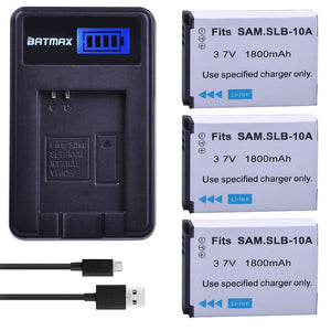 Batterie Batmax SLB-10A SLB 10A + chargeur pour Samsung P800 P1000 PL50 PL51 PL55 SL420 SL502 SL620 SL720 SL820 WB700