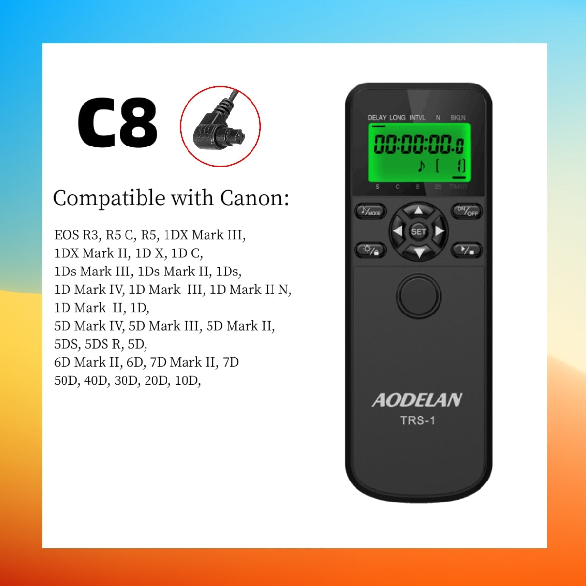 Intervallomètre minuterie déclencheur télécommande AODELAN pour Canon Nikon Sony Panasonic Olympus Fujifilm
