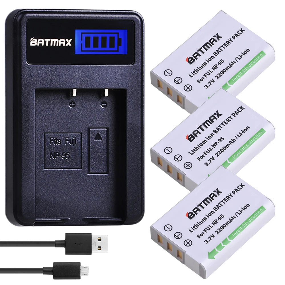 Bateria Batmax 2200mAh NP-95 NP 95 NP95 + carregador USB LCD per a càmera 3D Fujifilm X30 X100 X100S X100T XS1 FinePix F30 F31