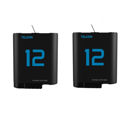 Batterie TELESIN pour GoPro Hero 12, 11, 10, 9, 1750 mAh + Chargeur Rapide à 3 Voies