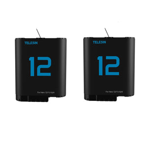 Batterie TELESIN pour GoPro Hero 12, 11, 10, 9, 1750 mAh + Boîtier de Chargeur Rapide à 3 Voies