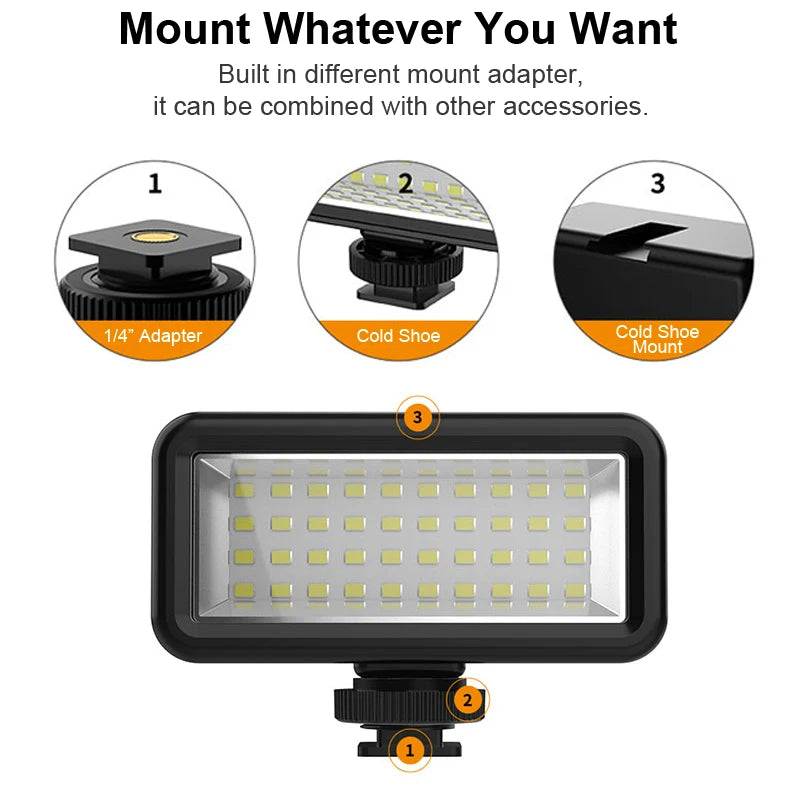 Waterproof Led Video Diving Light, 40M Underwater Lamp for GoPro 13 12 11 10 Sjcam Yi DJI Osmo Action Camera