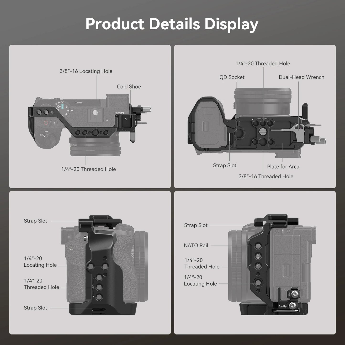 Cage SmallRig pour Sony Alpha 6700 Plaque de fixation rapide intégrée pour Arca avec serre-câble pour HDMI