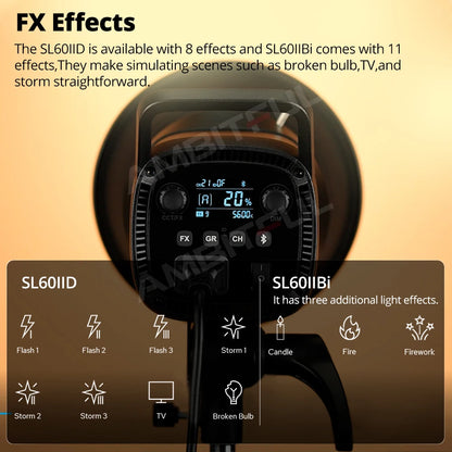 Eclairage studio LED COB Godox SL60IIBI SL60IID, 2.4G, sans fil, contrôle Bluetooth, lumière continue, monture Bowens pour vidéo statique