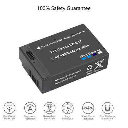 Batterie Probty LP-E17 avec charge rapide de Type C pour Canon M6 II M5 M3 77D T6i 750D T6s 760D T7i 800D T8i 850D...