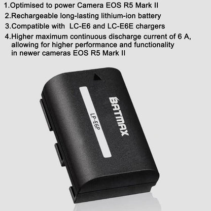 Batteries Batmax LP-E6P LPE6P 2850mAh pour Canon R5 mark II, R5, R6, R6 mark II, R7, R...