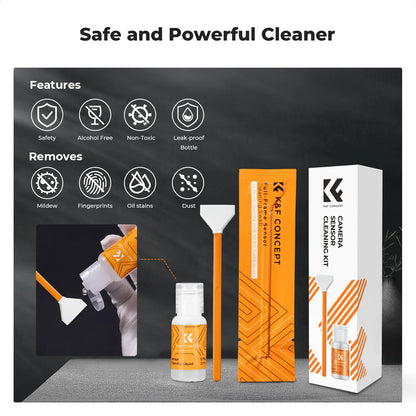 Kit de nettoyage K&F CONCEPT – tampon écouvillon de nettoyage pour capteur plein format 24mm/16mm APS-C *6 et kit de nettoyage liquide pour capteur 20ml