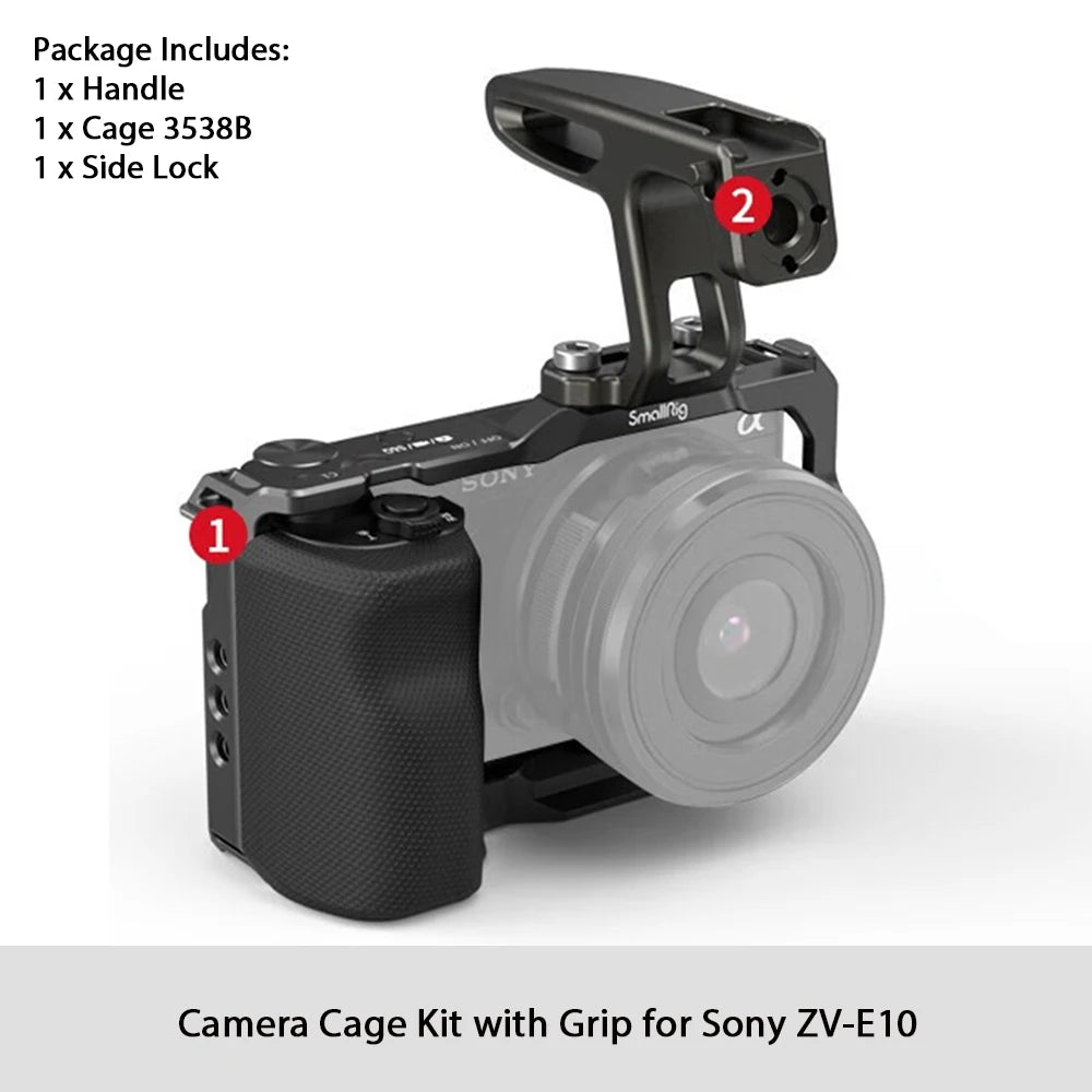 Cage SmallRig 3538 pour Sony ZV-E10 avec poignée et plaque de dégagement rapide intégrée pour kit Arca-Swiss