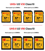 Carte mémoire SD Kodak SDHC 32 Go 64 Go 128 Go 256 Go 512 Go V30 V90 prise en charge de l'appareil photo