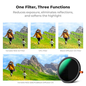 Filtre K & F Concept 3 en 1 ND2-32 + CPL + Diffusion noire 1/4 Variable 37/49/52/58/67/72/77/82mm