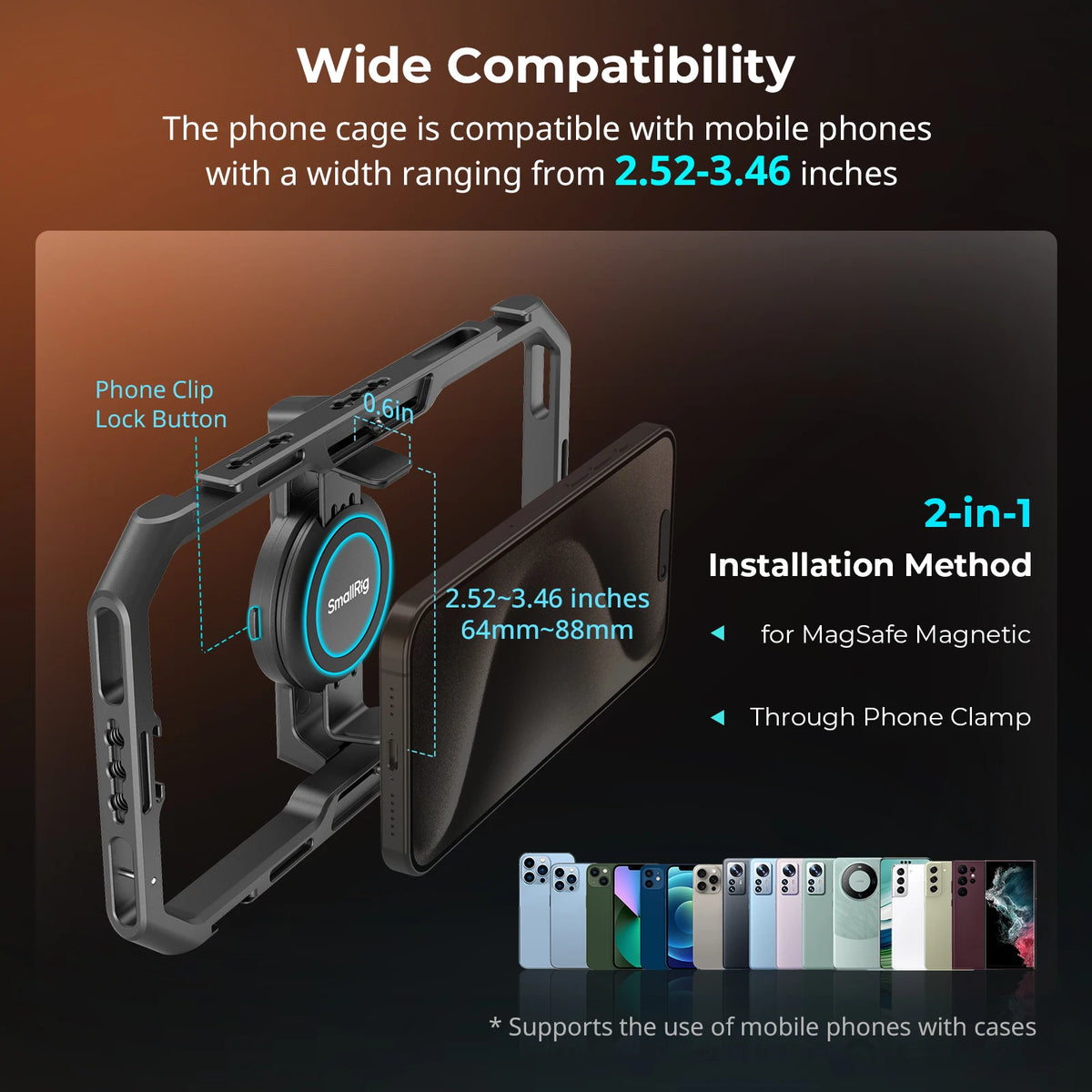Cage universelle SmallRig 4597 à dégagement rapide pour téléphone Samsung, iPhone smartphone ... , kit vidéo tout-en-un de base avec poignées et clip