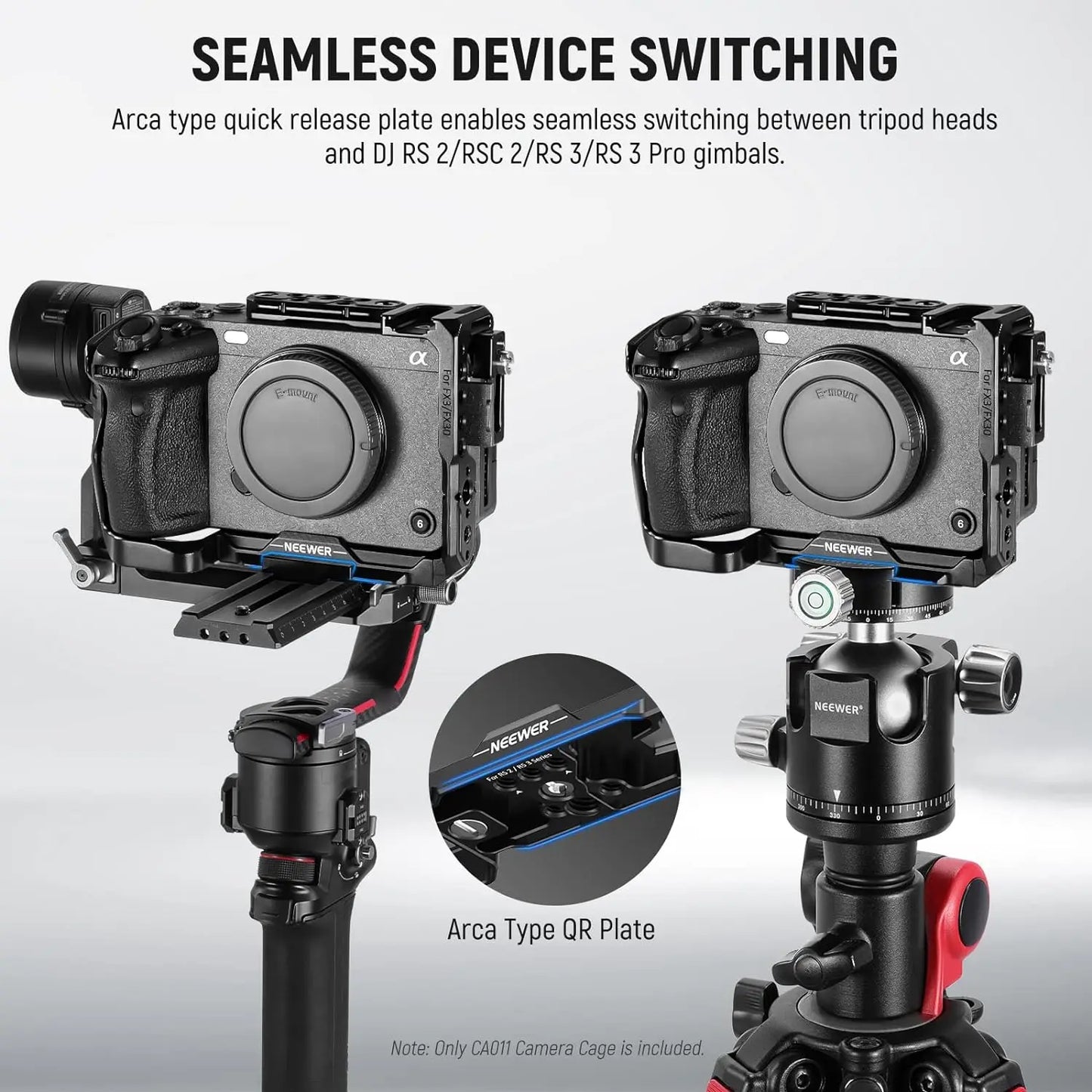 Cage NEEWER pour Sony FX3/FX30 avec serre-câble, Rail NATO, trous de positionnement ARRI 3/8