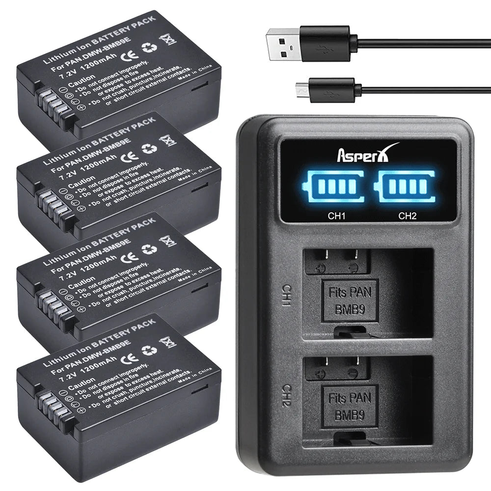 Batterie + chargeur Aspern DMW-BMB9 DMW BMB9 BMB9E pour Panasonic Lumix DC-FZ82 FZ70 FZ60 FZ100 FZ150 FZ40 FZ45 FZ47 FZ48